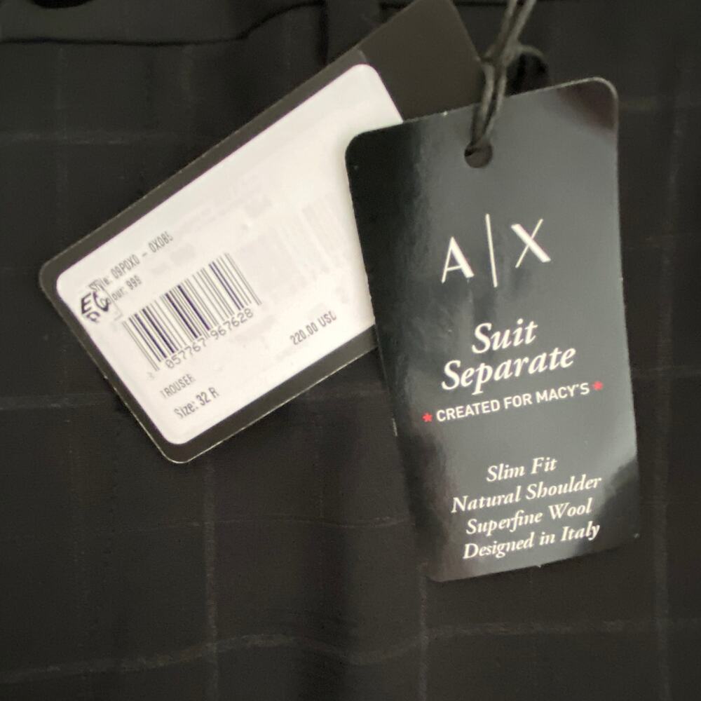 Armani Exchange Pants Men's 32x31 Slim Fit Suit Pant Wool Black Window Pane NEW - Picture 8 of 13